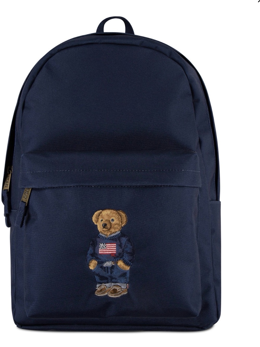 New Authentic Polo Ralph Lauren Blue Navy Bear Backpack Boys 17in Bottle
Pocket
